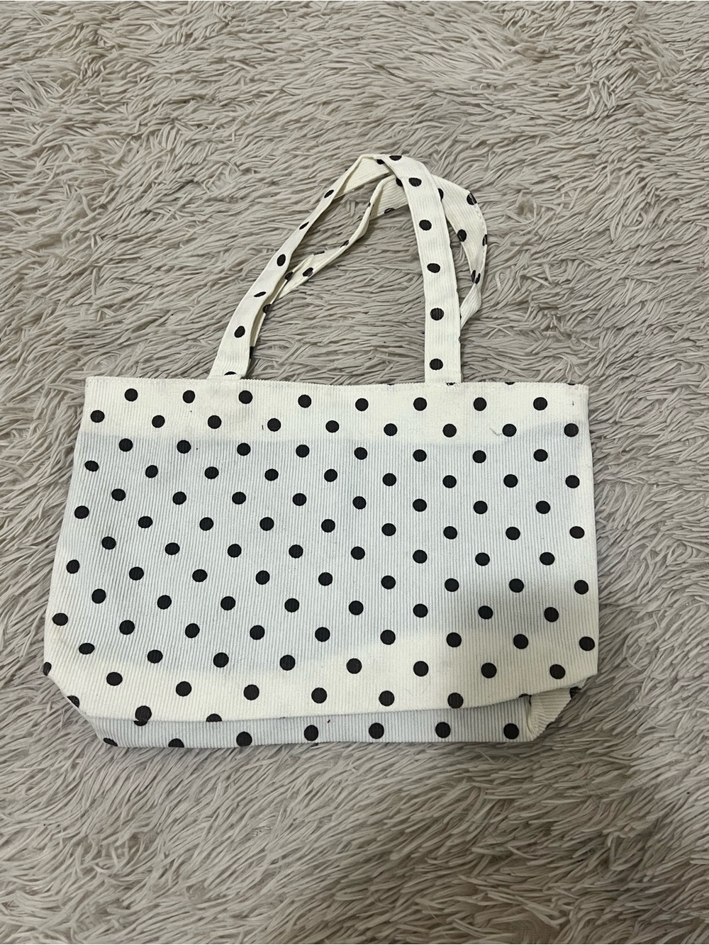 Polka Dot Canvas Tote Bag in White and Black